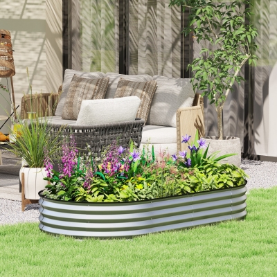 Outsunny 6' x 3' x 1' Large Outdoor Planter Box, Galvanized Raised Garden Bed with Metal Plant Stake, Silver