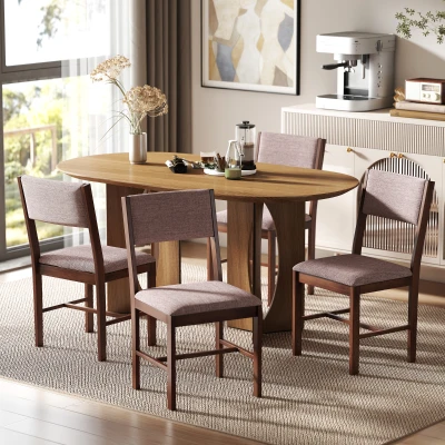 HOMCOM Modern Dining Chairs Set of 4, Linen Fabric, Brown