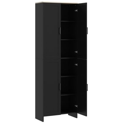 HOMCOM 67" 4-Door Kitchen Pantry Cabinet, Freestanding Storage Cabinet Cupboard with Adjustable Shelves, Black