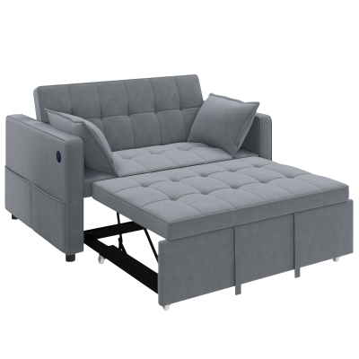 HOMCOM 3‑in‑1 Convertible Sofa Bed, Pull Out Sleeper Sofa with USB Charging, Adjustable Backrest, Side Pockets, Dark Grey