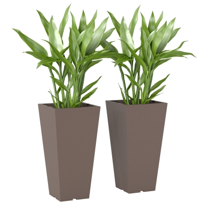 Outsunny 23" Tall Outdoor Planters, Set of 2 Plastic Pots, Brown