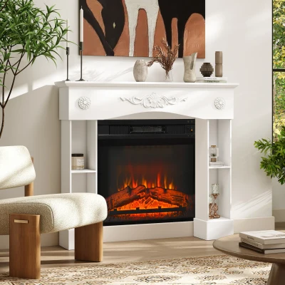 HOMCOM Baroque Freestanding Fireplace Mantel, 45.3" W, White