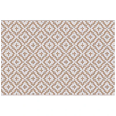 Outsunny Reversible Outdoor RV Rug, Patio Floor Mat, 6' x 9' Plastic Straw Rug for Backyard, Deck, Beach, Camping, Coffee & White