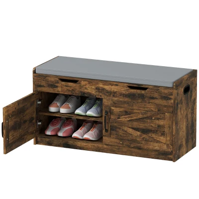 HOMCOM Shoe Storage Bench, Entryway Bench with 2-Tier Cabinet, Flip-Top Storage, Padded Cushion for Hallway, Rustic Brown