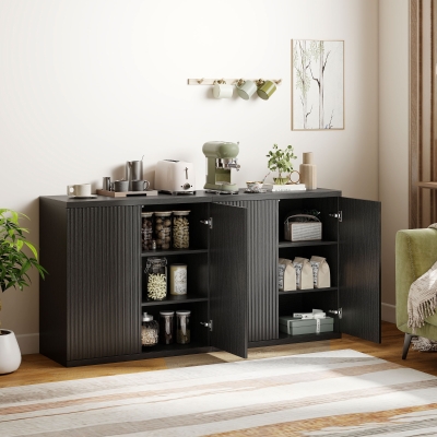 HOMCOM Sideboard Buffet Cabinet Set of 2, Kitchen Cabinet with Soft-Close Door and Adjustable Shelves, Distressed Black Grey