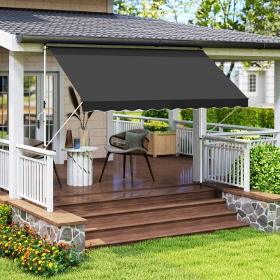 Outsunny 10x5ft Patio Sun Shade Canopy, Manual Retractable Awning with 5.6-9.2ft Support Pole for Window, Door, Porch, Black