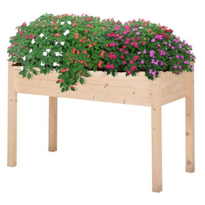 Outsunny 48" x 22" x 30" Wooden Patio Raised Garden Bed Planter, Elevated Planter Box with Legs, Outdoor Flower Stand with Inner Bag, Natural Wood Colour