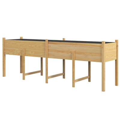 Outsunny Wooden Raised Garden Bed Planter, Large Elevated Planter Box with Legs, Bed Liner and Drain Holes, 7.4' x 1.8' x 2.6'