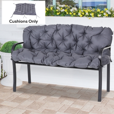 Outsunny 2 Seater Garden Bench Cushion, Soft Thick Outdoor Non-Slip 2 Seater Soft Pad With Backrest for Garden Patio, 52" x 43" x 4", Dark Grey