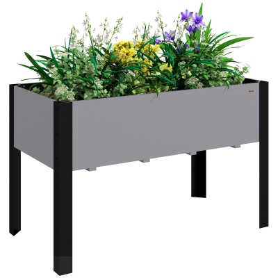 Outsunny Raised Garden Bed, Elevated Planter Box, 47"x24"x29" with Legs, Metal Frame, Wooden Planter Pot for Backyard, Patio to Grow Vegetables, Herbs, and Flowers, Grey