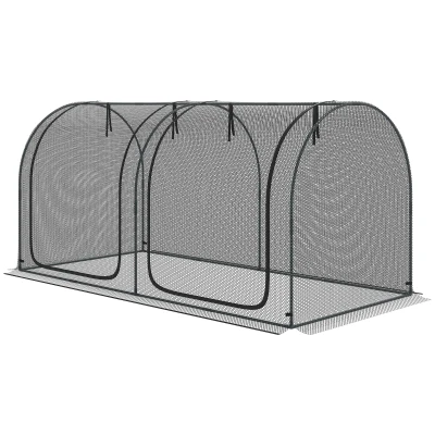 Outsunny 8' x 4' Crop Cage, Garden Plant Protector, with 2 Zippered Doors and 6 Ground Stakes, for Garden, Yard, Lawn, Black