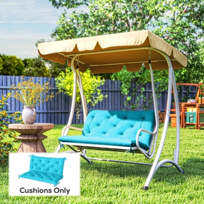 Outsunny Garden Bench Cushion with Backrest, Non-Slip 2 Seater Thick Pad with Ties, Turquoise