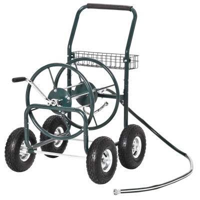 Outsunny Garden Hose Reel Cart, Portable Hose Organizer with Hose Guide System, 4 Wheels & Storage Basket for Yard, Garden, Farm