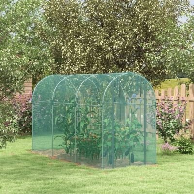 Outsunny Galvanized Steel Crop Cage, Plant Protection Tent with Zippered Door, 4' x 12', Green