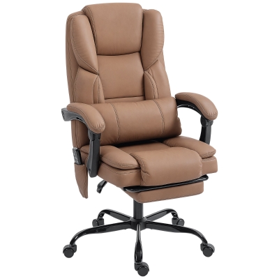 HOMCOM Faux Leather Reclining Office Chair with Massage & Footrest, Brown