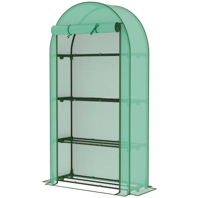 Outsunny Mini Portable Greenhouse with 4-Tier Shelves & Roll-Up Door, Green