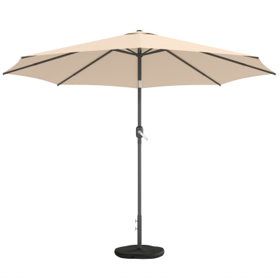 Outsunny 10' x 10' Round Market Umbrella with Base and Sandbag, Patio Umbrella with Crank Handle and Tilt, Khaki