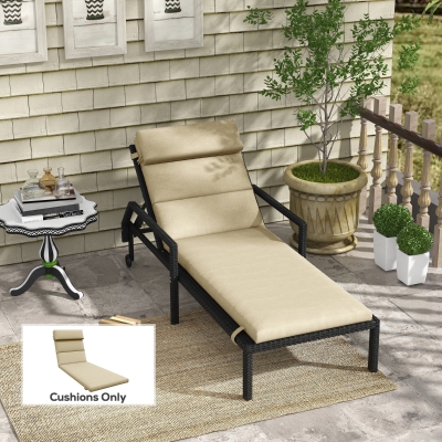 Outsunny Patio Chaise Lounge Chair Cushion Replacement Sun Lounger Pads with Headrest and Ties, Beige
