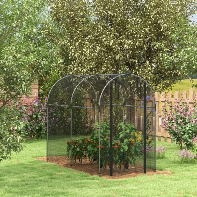 Outsunny Galvanized Steel Crop Cage, Plant Protection Tent with Zippered Door, 4' x 8', Black