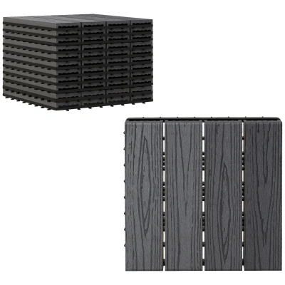 Outsunny WPC Interlocking Deck Tiles, 11 Pack 12" x 12" Outdoor Tiles, Tools Free Assembly, Waterproof and Non-slip Patio Flooring, Grey