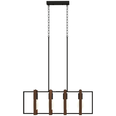 HOMCOM Farmhouse Kitchen Island Lighting, Linear Pendant Light with 4 Rotatable Frames and Adjustable Height, Walnut