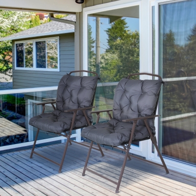 Outsunny Patio Chair Cushions Set of 2, 39" x 20" x 3" Outdoor Tufted Cushion Set with Ties for Indoor Outdoor Garden Furniture, Dark Grey