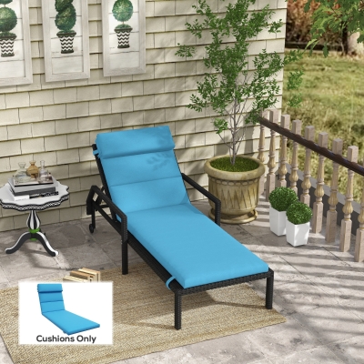 Outsunny Patio Chaise Lounge Chair Cushion Replacement Sun Lounger Pads with Headrest and Ties, Turquoise