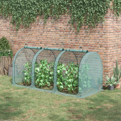 Outsunny 9' x 4' Crop Cage, Garden Plant Protector, with 3 Zippered Doors and 4 Ground Stakes, for Garden, Yard, Lawn, Green