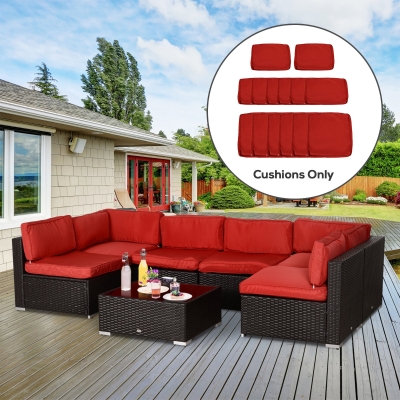 Outsunny Outdoor 14pc Patio Rattan Sofa Set Cushion Polyester Cover Replacement Set - No Cushion Included Red