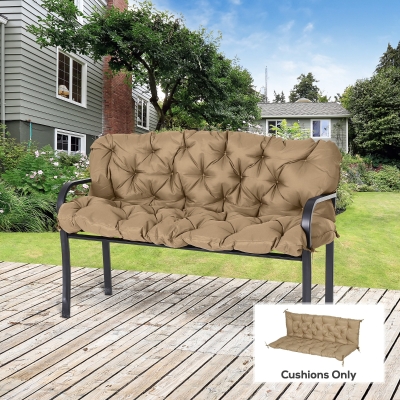 Outsunny Porch Swing Cushion Garden Bench Cushion with Backrest, Non-Slip 3-Seater Soft Pad, 59.1" x 38.6", Khaki