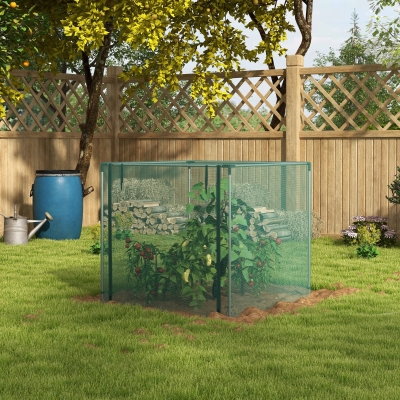 Outsunny Galvanized Steel Crop Cage, Plant Protection Tent with Zippered Door, 4' x 4', Green