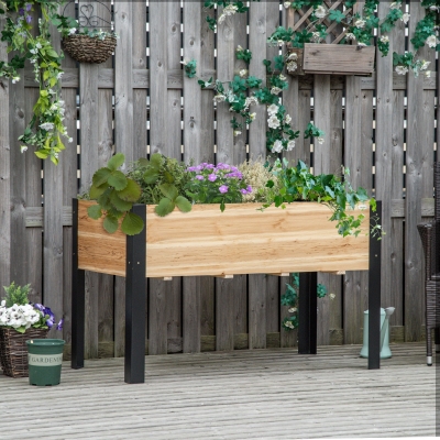 Outsunny Raised Garden Bed, Elevated Planter Box, 47"x24"x29" with Legs, Metal Frame, Wooden Planter Pot for Backyard, Patio to Grow Vegetables, Herbs, and Flowers, Natural