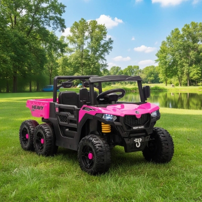 Qaba 24V 4WD Kids Ride On Truck with 6 Wheels Electric Ride On Car with Remote, Dump Bed for 3-8 Years, Pink