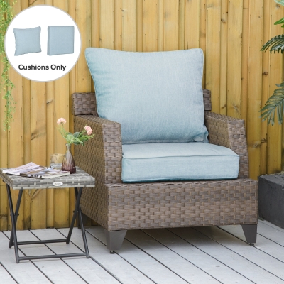 Outsunny Patio Chair Cushions, Thick Deep Seat Outdoor Seat Cushion with Back Cushion, Light Blue