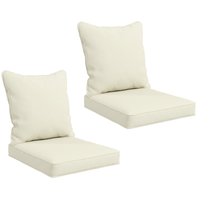 Outsunny Seat Cushion Back Pillows Replacement Set of 2, Patio Chair Cushions Set for Indoor Outdoor, Cream White