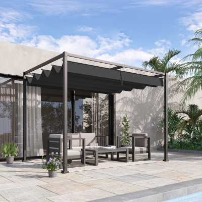 Outsunny 10' x 7' Patio Pergola with Retractable Canopy, Outdoor Sun Shelter, Yard Shade, Black
