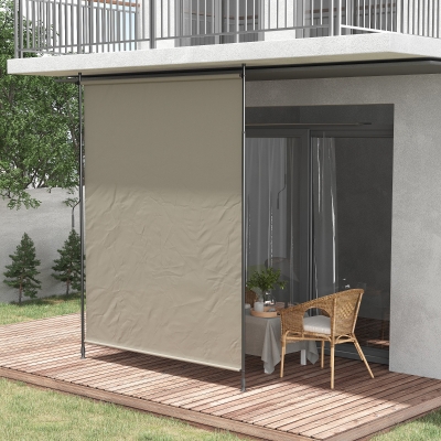 Outsunny 7' x 10' Retractable Patio Awning, Manual Outdoor Privacy Screen with UPF40+ & Water-Resistant Fabric, Beige