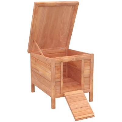 PawHut Small Wooden Rabbit Hutch, Openable Waterproof Roof, Natural