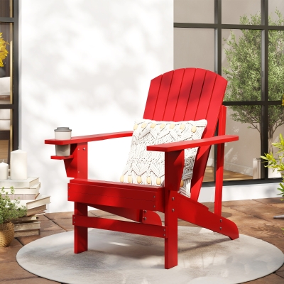 Outsunny Classic Adirondack Chair, Muskoka Chairs, Garden Deck Chair with Cup Holder for Patio, Indoor, Backyard, Red