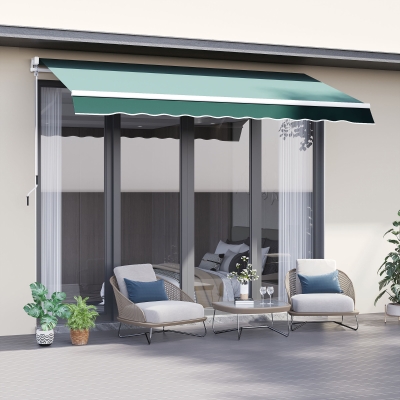 Outsunny 8' x 7' Retractable Awning, Patio Awnings, Sunshade Shelter with 280 g/m² UV & Water-Resistant Fabric and Aluminum Frame for Deck, Balcony, Yard, Dark Green