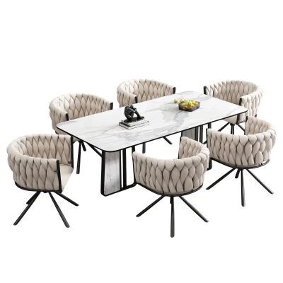 Set of 6 Velvet Dining Chairs with 4 Metal Support Legs, Swivel Upholstered Chairs with Ergonomic Support, 23'' L x 21'' W x 28.5'' H, Beige