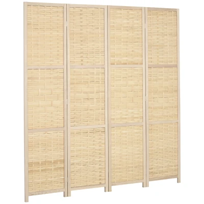 HOMCOM 4-Panel Room Divider, 5.6 FT Bamboo Freestanding Folding Privacy Screen for Indoor Bedroom Office, Natural Wood