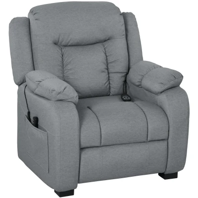 HOMCOM Massage Recliner Chair with Quiet Brushless Motor Pet-Friendly Fabric Power Recliner with 2 Memory Positions Grey