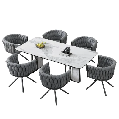 Set of 6 Velvet Dining Chairs with Ergonomic 3D Wraparound Support, Modern Swivel Chairs with Thick Padded Seat, 23'' L x 21'' W x 28.5'' H, Gray