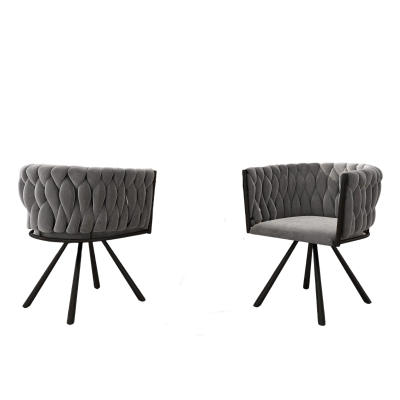 Set of 2 Velvet Dining Chairs with Ergonomic Padded Seat, Metal Legs, Modern Swivel Chairs with Adjustable Feet, 23'' L x 21'' W x 28.5'' H, Gray