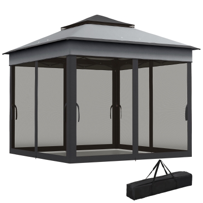 Outsunny 10.7 x 10.7ft Pop Up Gazebo, Adjustable Instant Sun Shelter with UV30+ Roof Cover, Removable Mesh Curtains, Dark Grey