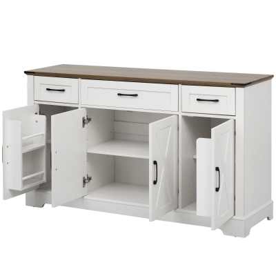 Large Buffet Sideboard with 3 Drawers and 4 Internal Door Shelves, Modern Coffee Bar for Kitchen, Living Room, 55'' L x 15.5'' W x 32'' H, White