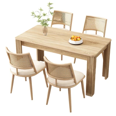 Set of 4 Modern Dining Chairs with PE Rattan Backrest, Ergonomic Side Chairs for Restaurant, 19.5'' L x 19'' W x 31.5'' H, Beige+Natural