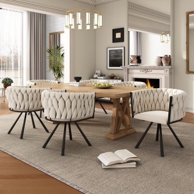 Set of 6 Velvet Dining Chairs with 4 Metal Support Legs, Swivel Upholstered Chairs with Ergonomic Support, 23'' L x 21'' W x 28.5'' H, Beige