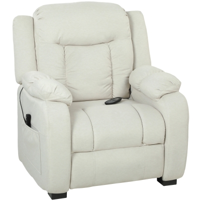 HOMCOM Massage Recliner Chair with Quiet Brushless Motor Pet-Friendly Fabric Power Recliner with 2 Memory Positions Cream White